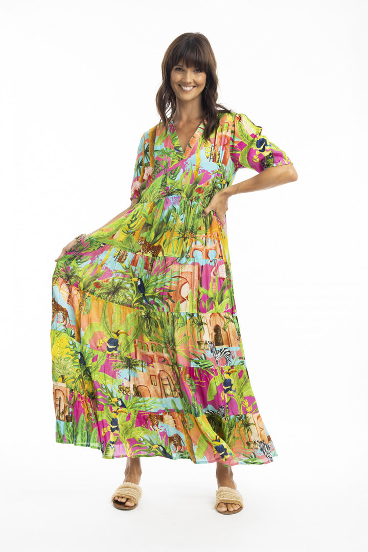 luchtige maxi-jurk met jungleprint