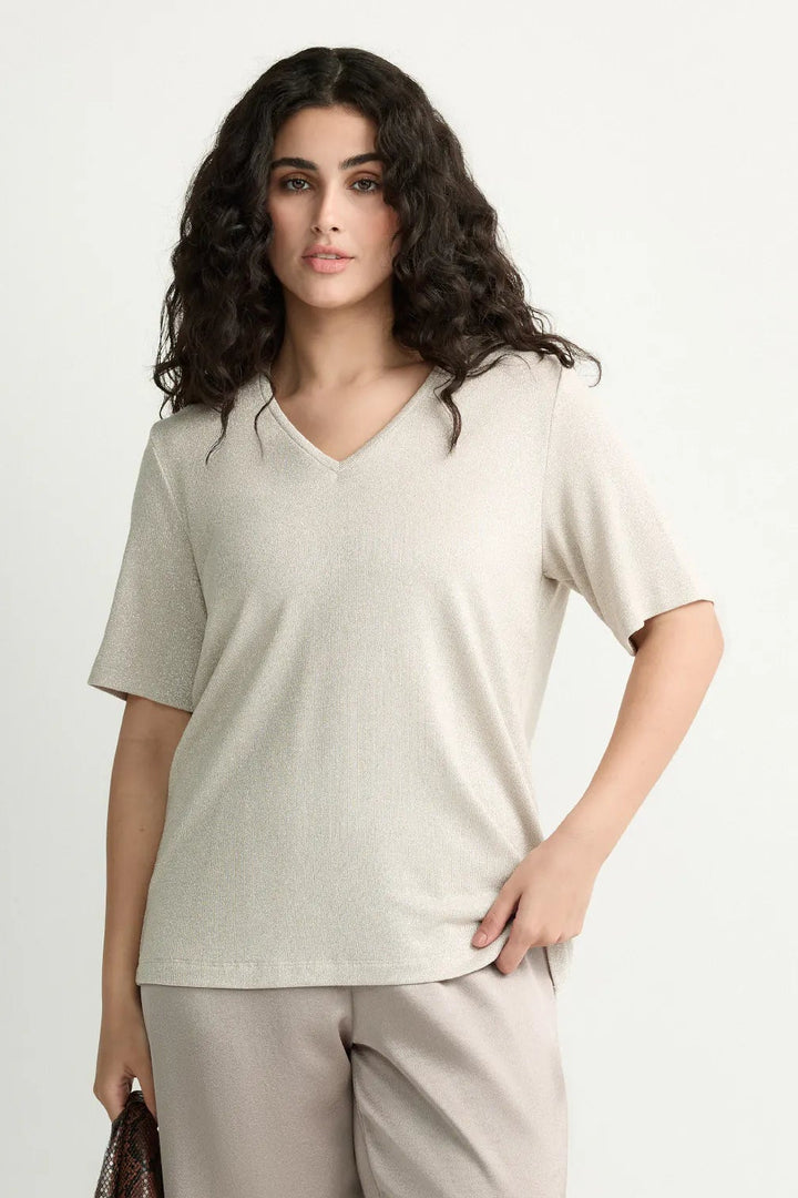 Glanzende V-hals T-shirt