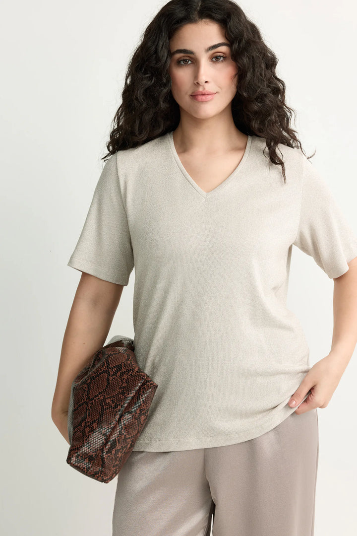 Glanzende V-hals T-shirt