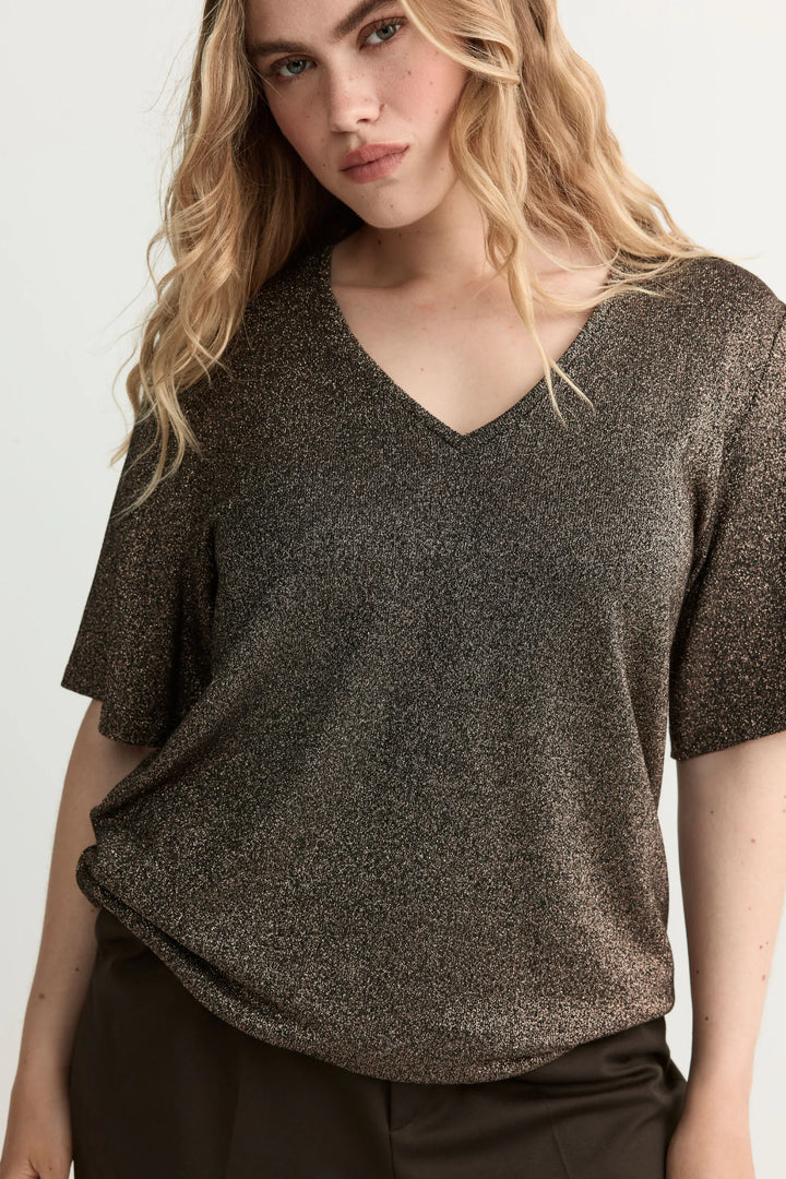 Glanzende V-hals T-shirt