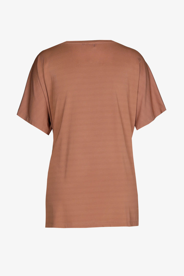 Tabaksbruine Piqué T-shirt Met Strikdetail