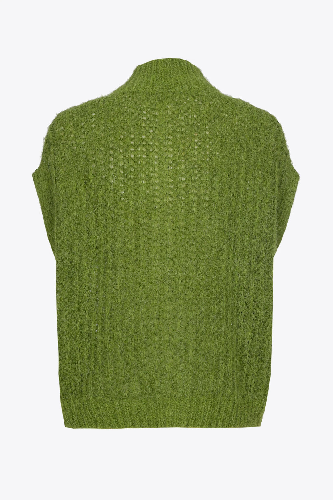 Olijfgroene Alpaca Cardigan met Opstaande Kraag