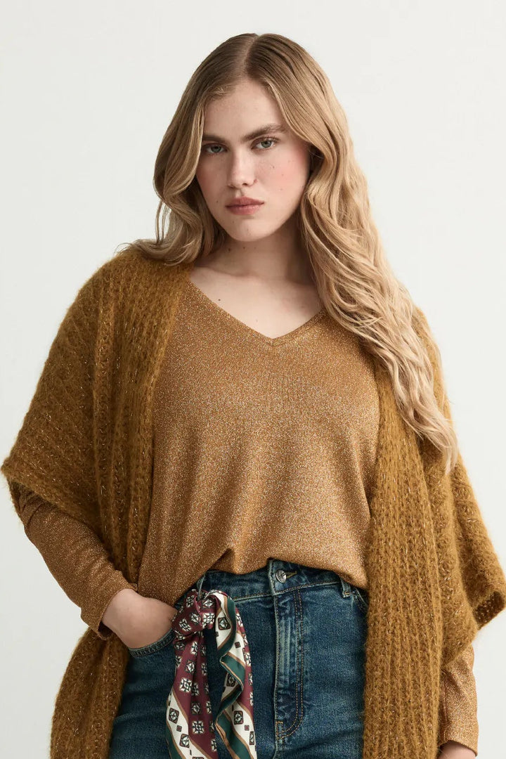 gouden lurex shirt met v-hals