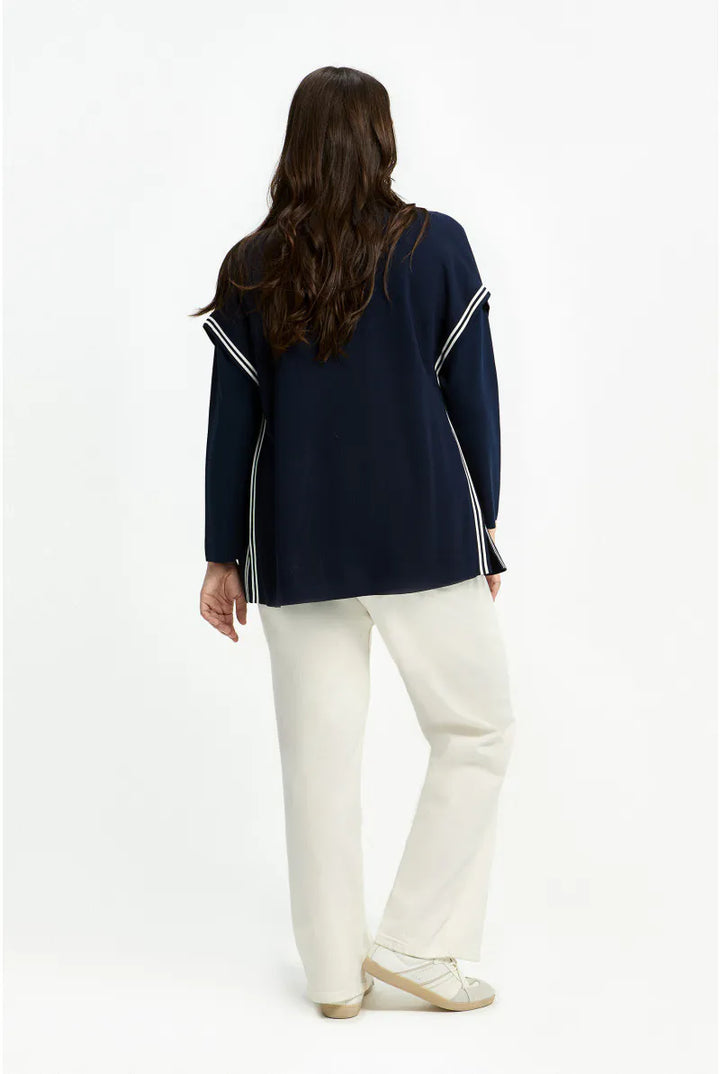 Marineblauw gilet met sportdetail