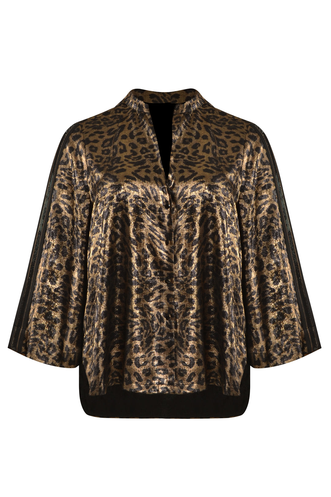 Statement blouse with leopard print and metallic sheen
