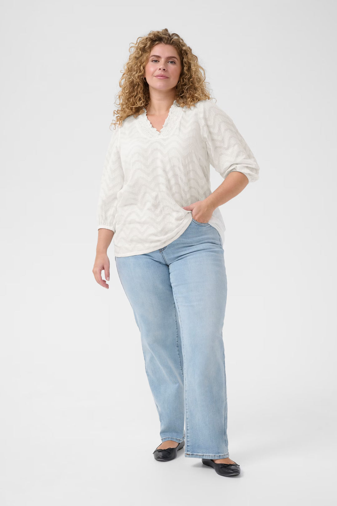 Luchtige Blouse Met Zigzagpatroon En Ruches