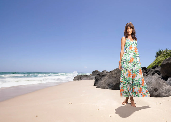 zomerse maxi-jurk met tropische print