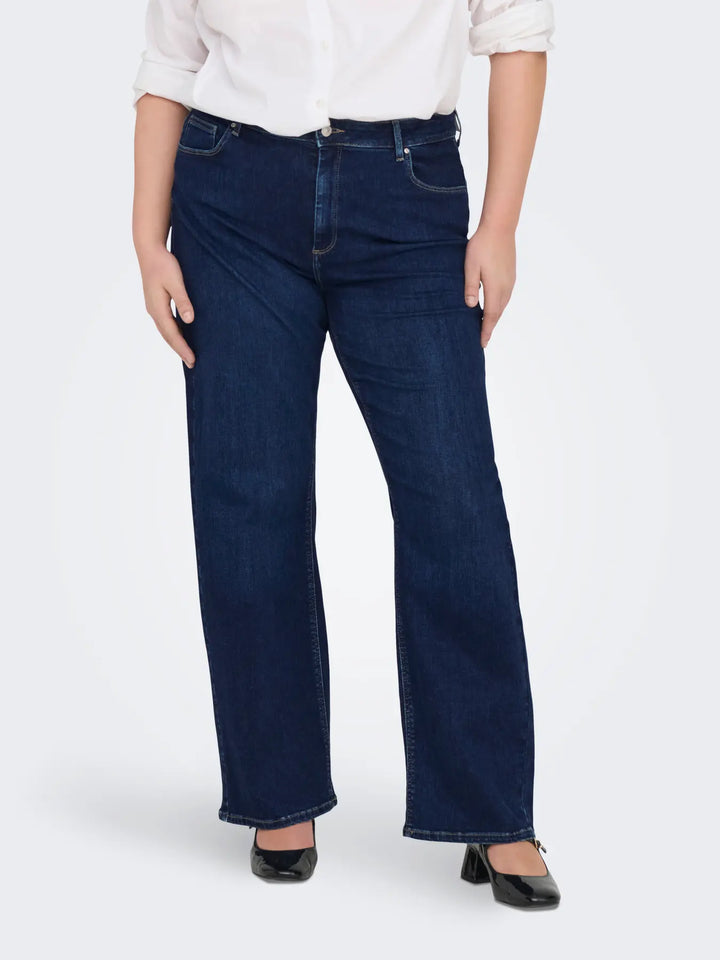 Trendy Wide-Leg Jeans In Dark Blue Denim