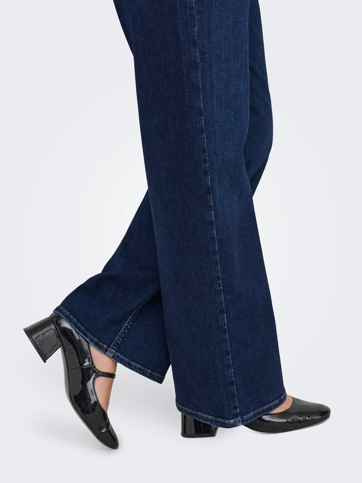 Trendy Wide-Leg Jeans In Dark Blue Denim