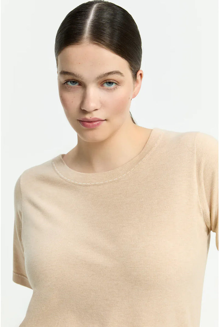 Beige Trui met Korte Mouw