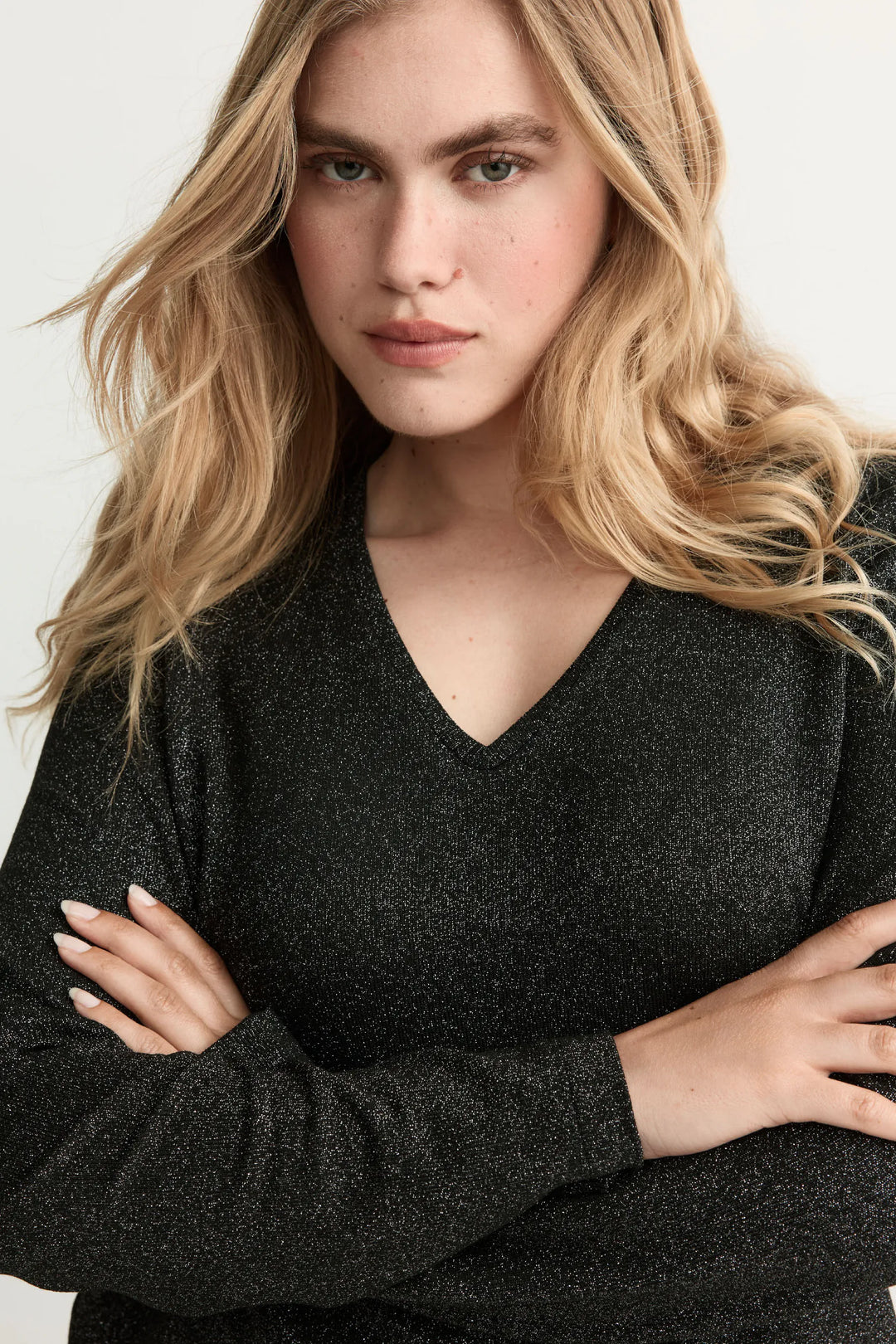 groen lurex shirt met v-hals