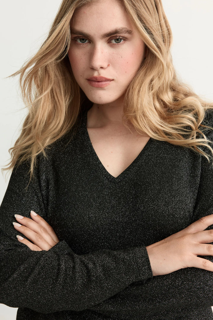 groen lurex shirt met v-hals