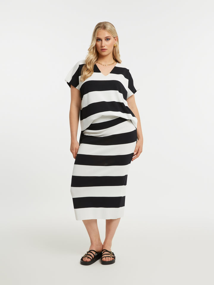 Zwart Wit Gestreepte Midi Rok