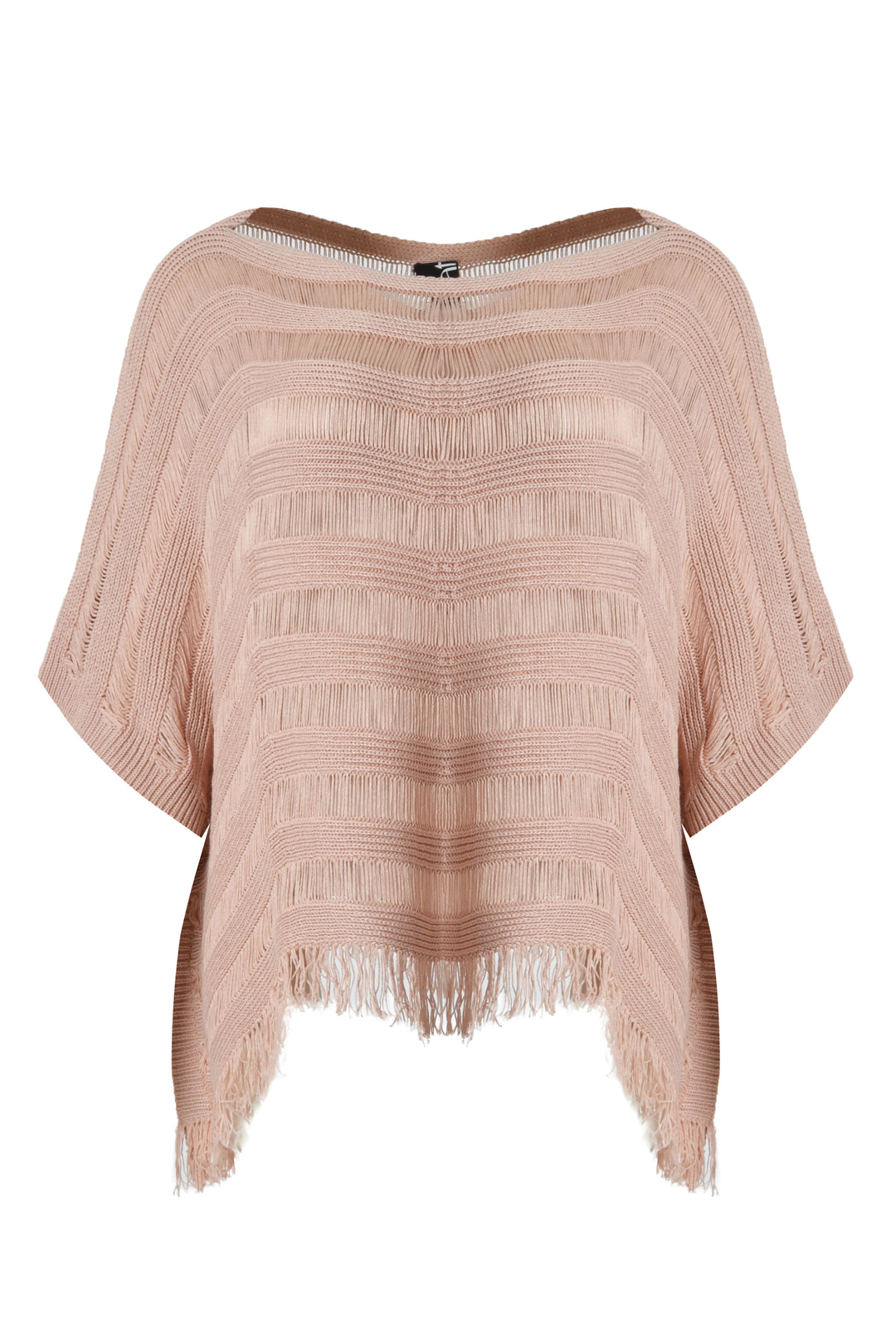Poederroze Gehaakte Top Met Franjes