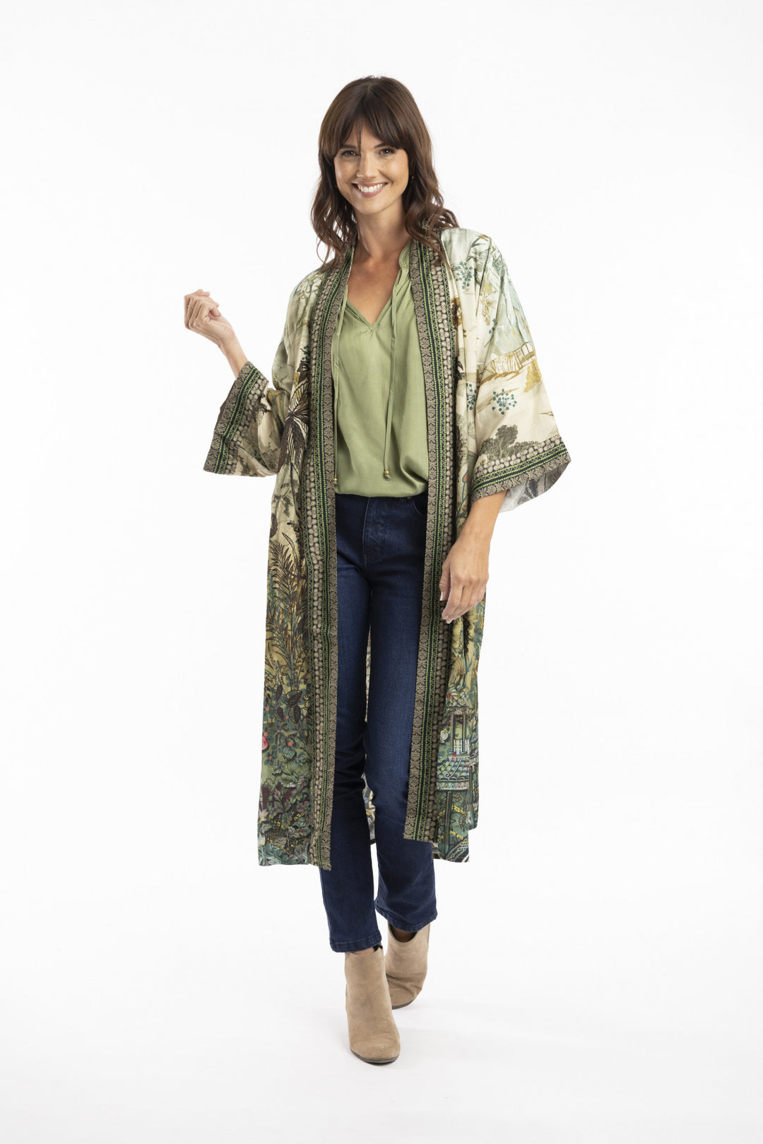 Lange Kimono Met Oosters Dessin