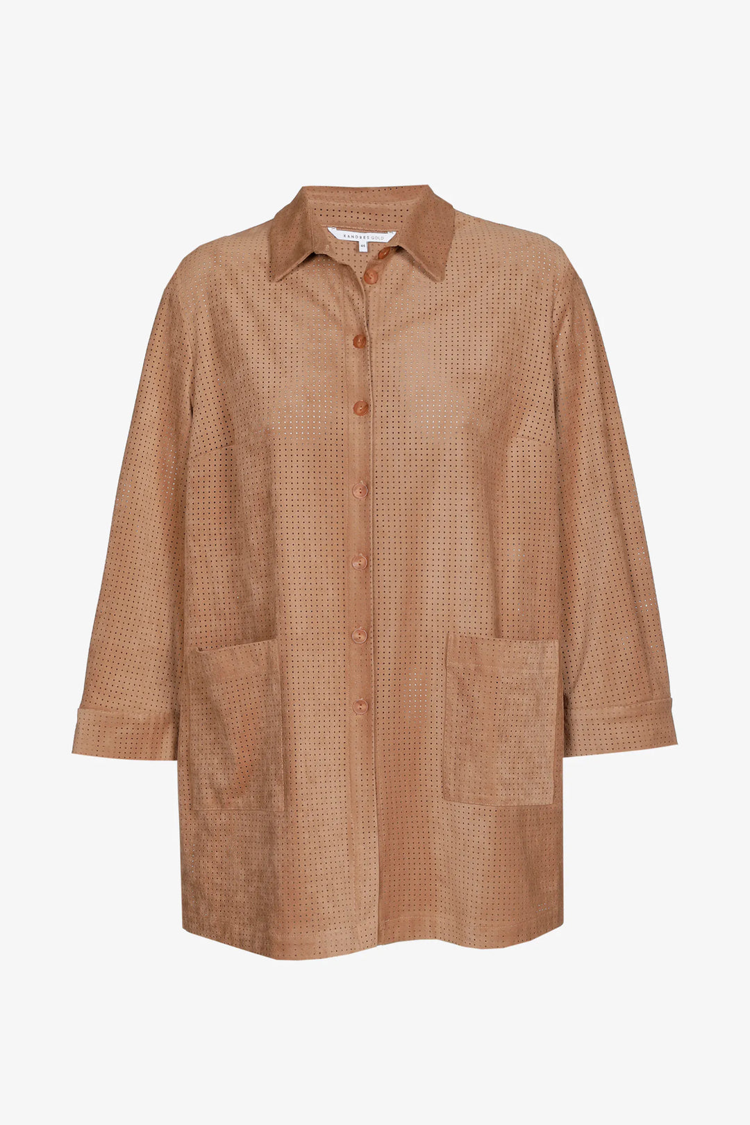 camel hemdblouse met perforatie
