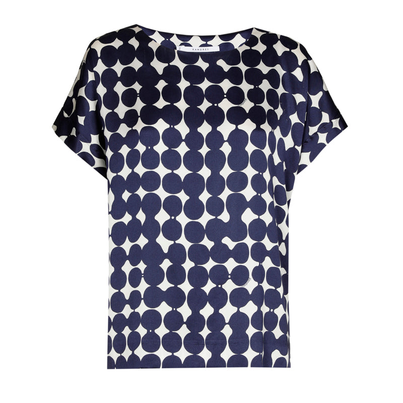 satijnen blouse met navy print - xandres - - grote maten - dameskleding - kledingwinkel - herent - leuven