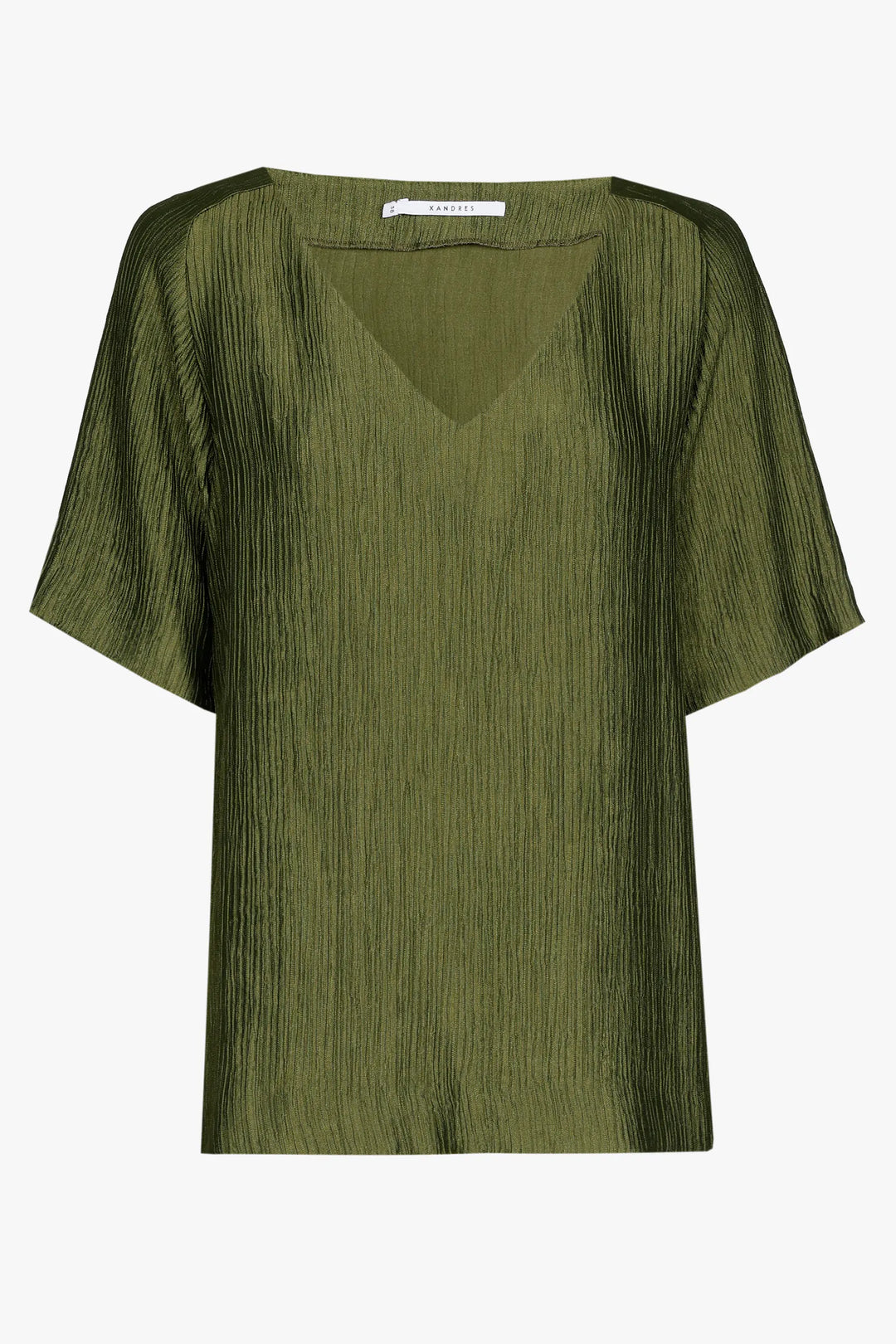 kaki blouse met satijnlook - xandres - - grote maten - dameskleding - kledingwinkel - herent - leuven
