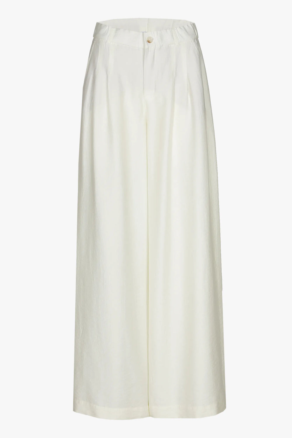 Ecru Bandplooibroek Met Wijde Pijpen