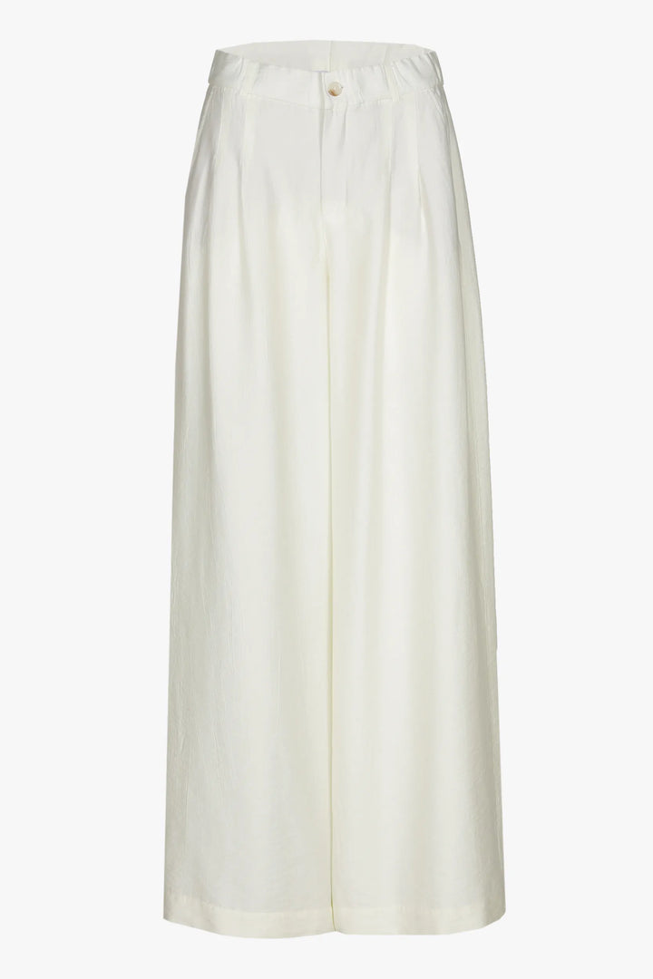 Ecru Bandplooibroek Met Wijde Pijpen