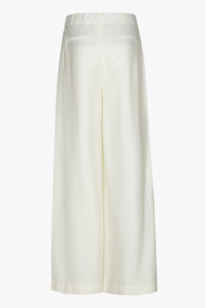 Ecru Bandplooibroek Met Wijde Pijpen