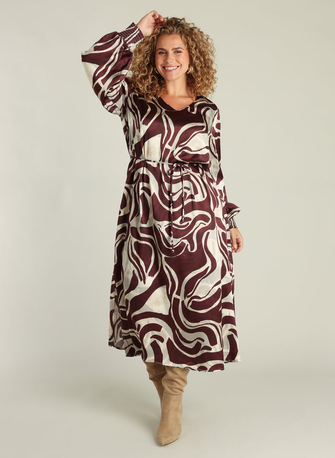 Midi Jurk In Dark Bordeaux