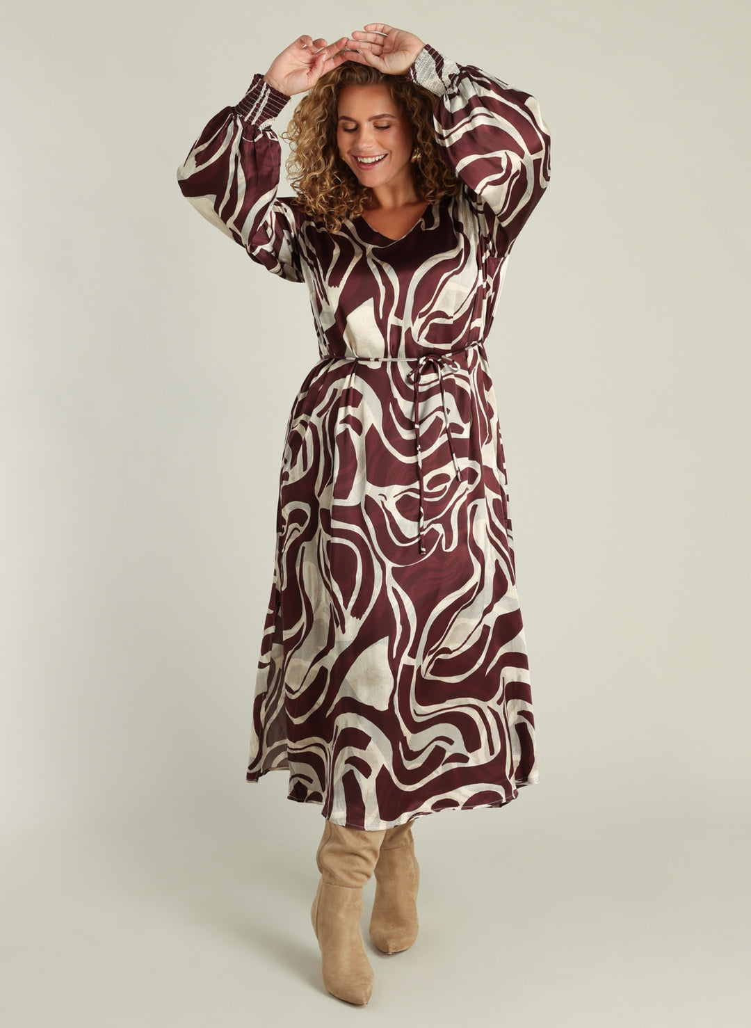 Midi Jurk In Dark Bordeaux