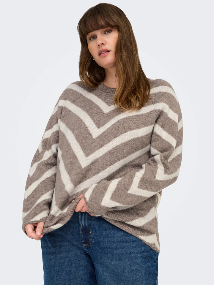 Taupe Trui Met Chevronstrepen
