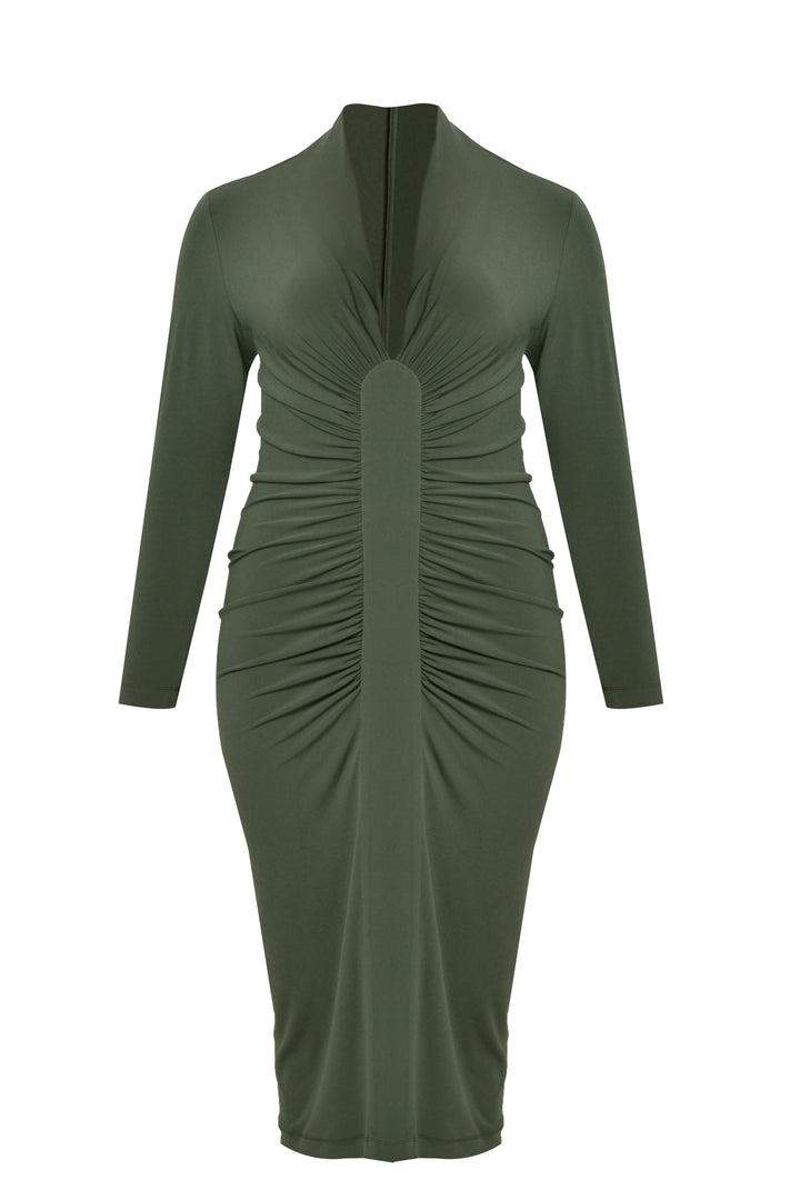 Zwarte Plussize Midi Jurk Met Flatterende Plooien