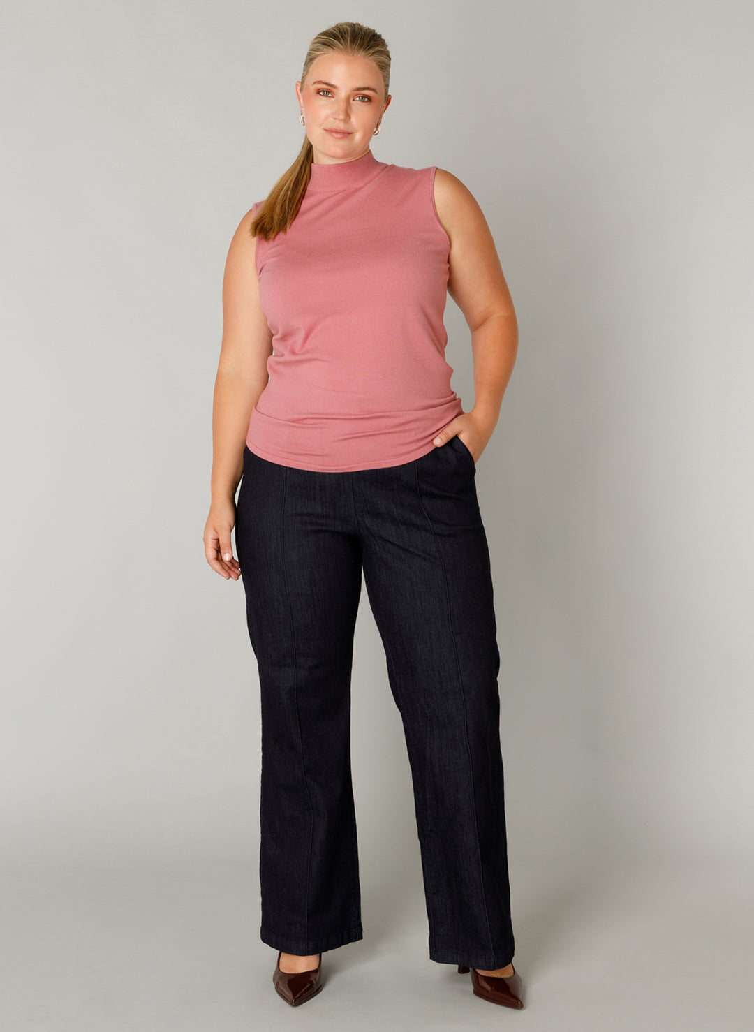 Pink Sleeveless Turtleneck 