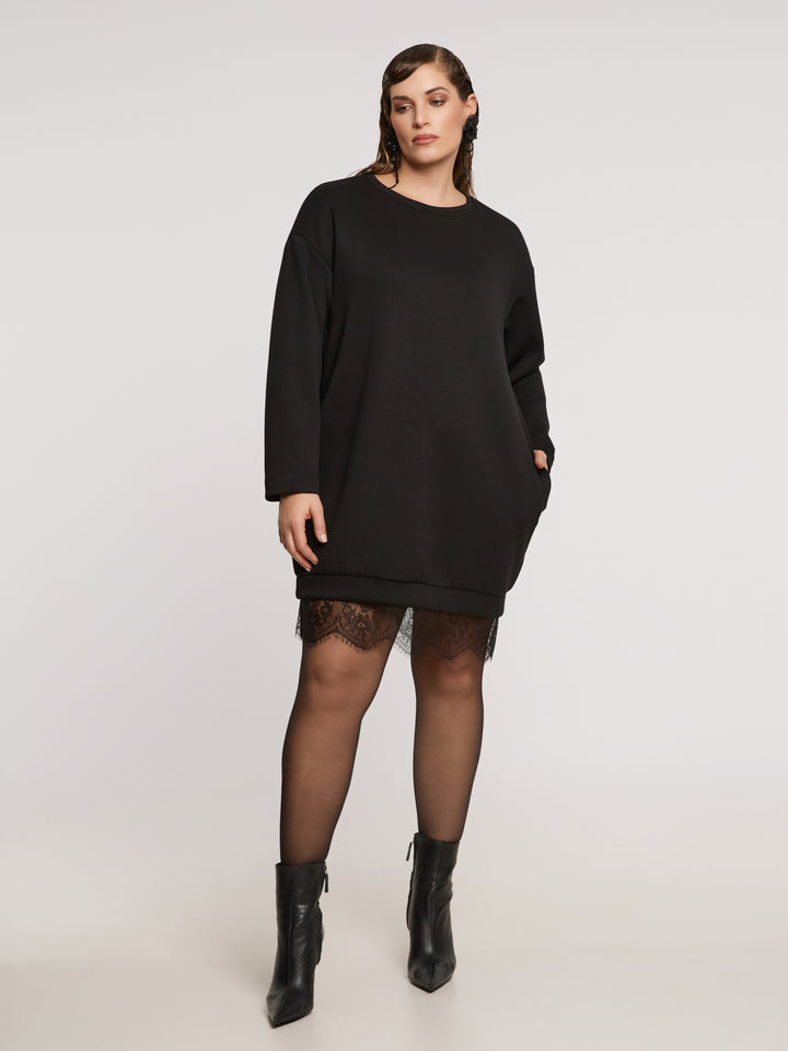 Zwarte Sweaterjurk Met Kanten Zoom