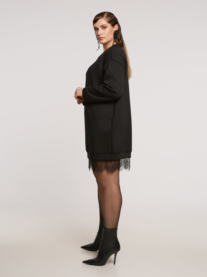 Zwarte Sweaterjurk Met Kanten Zoom