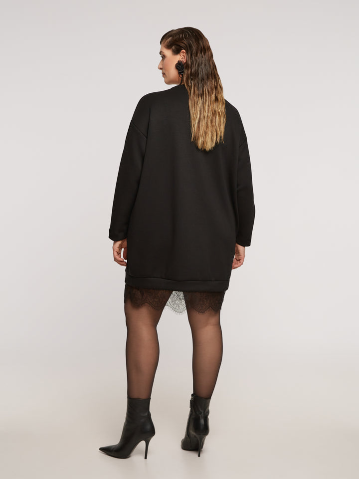 Zwarte Sweaterjurk Met Kanten Zoom