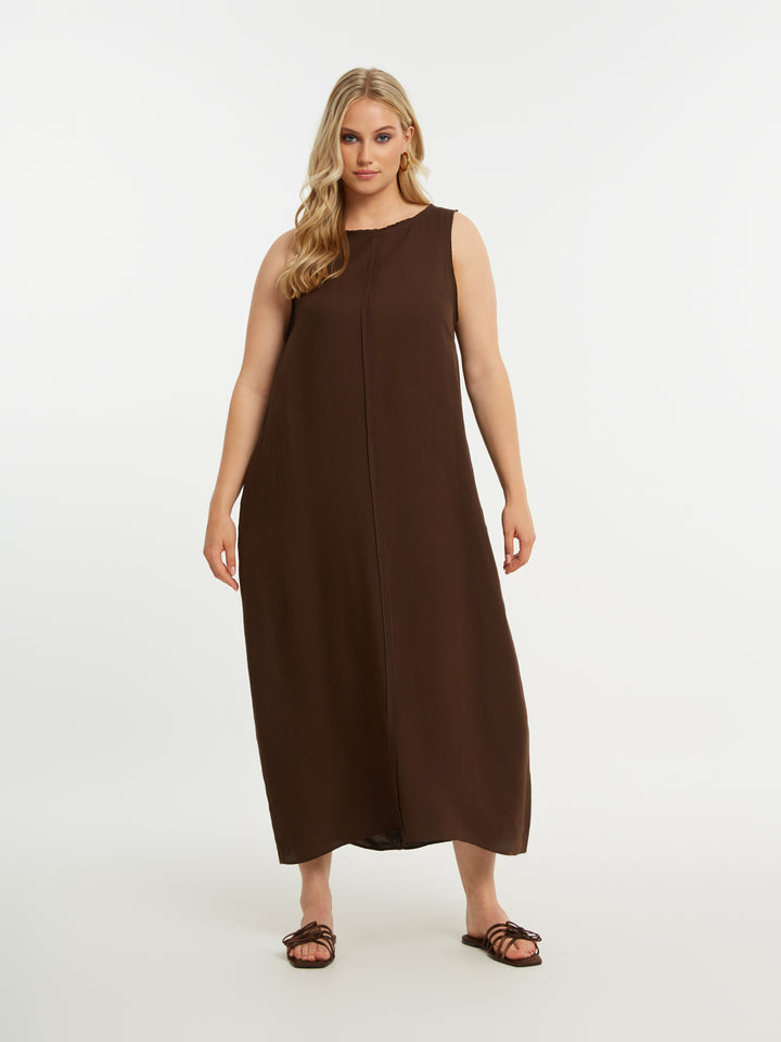 Bruine Maxi Jurk Met Zakken