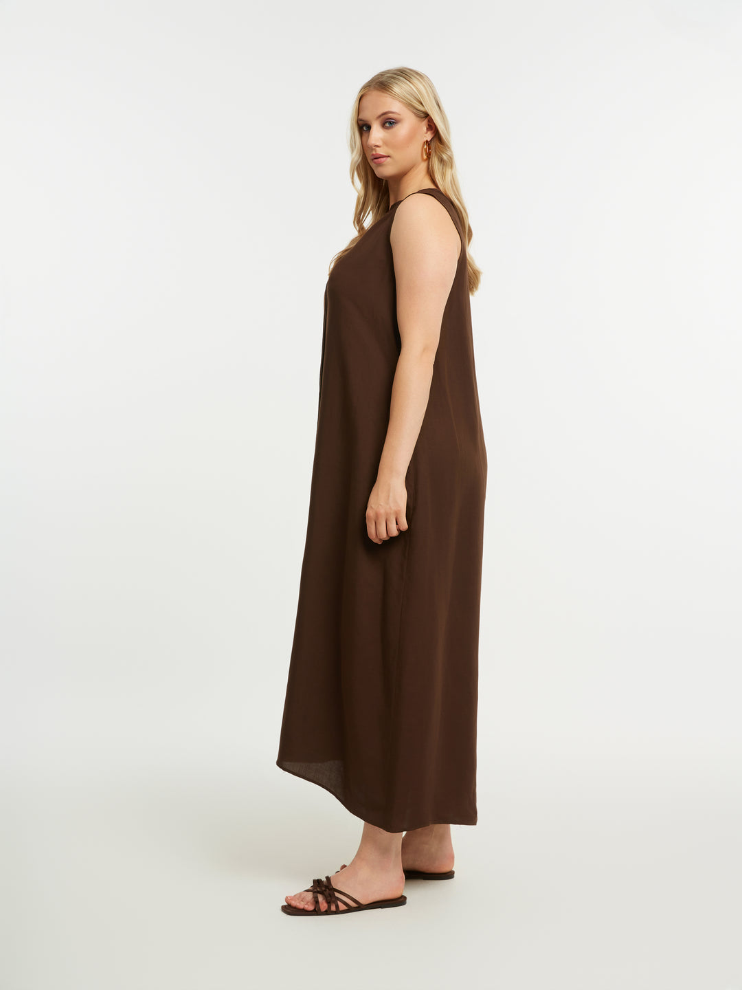 Bruine Maxi Jurk Met Zakken