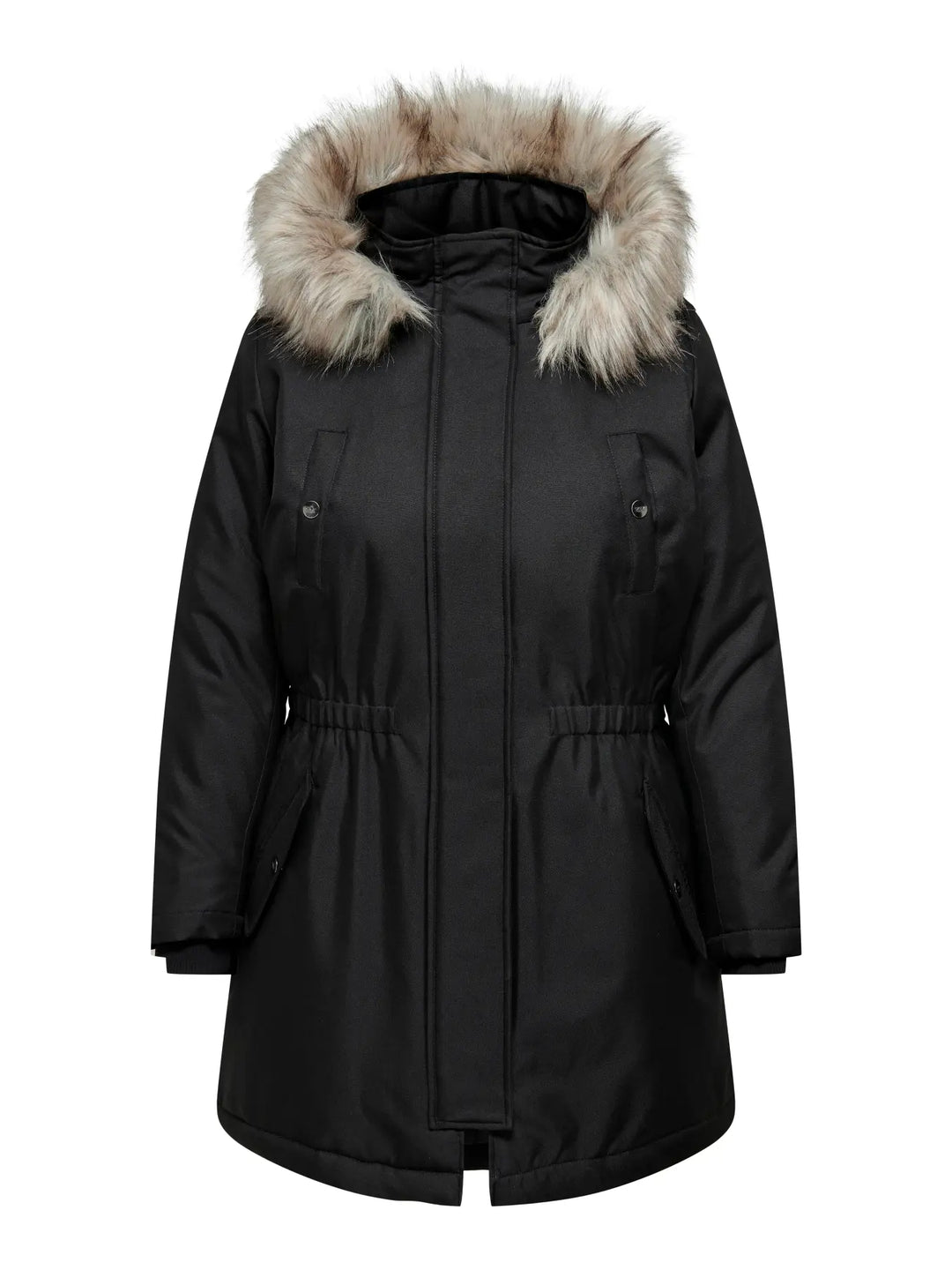 Zwarte Winterparka Met Faux Fur Bontkraag