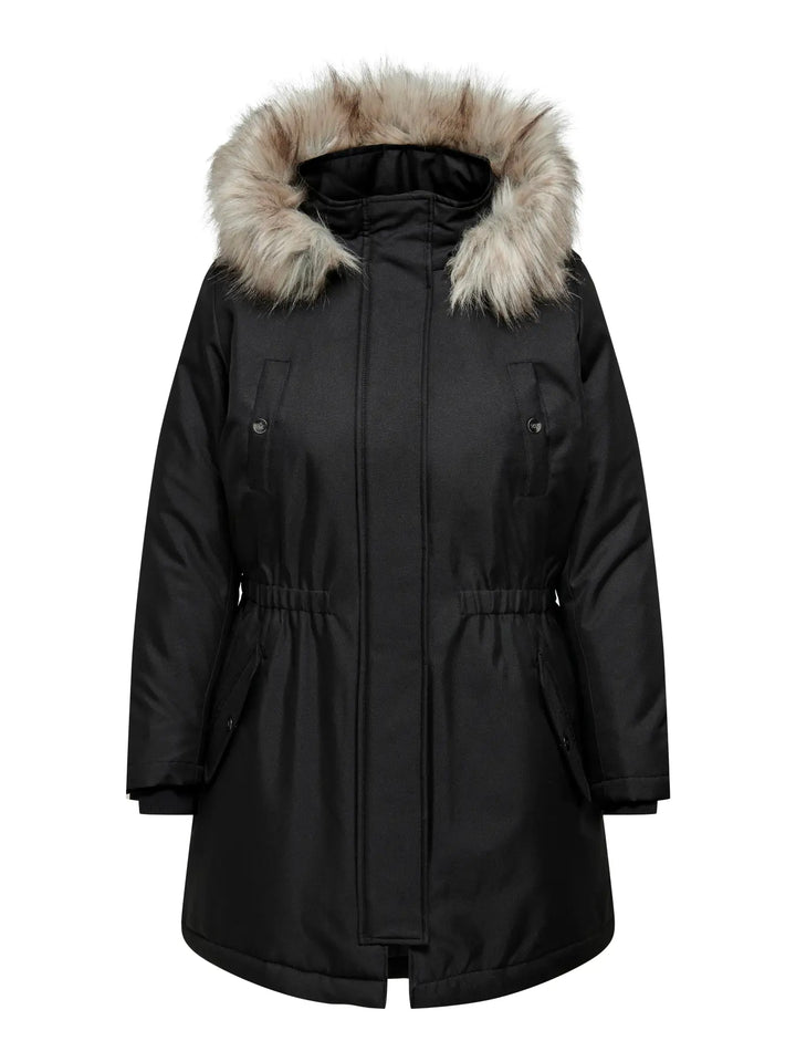 Zwarte Winterparka Met Faux Fur Bontkraag