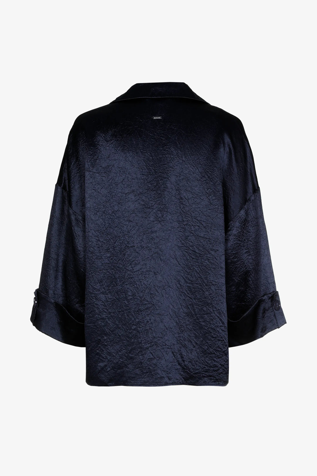 Diepblauwe blouse in glanzende crinkle-stof