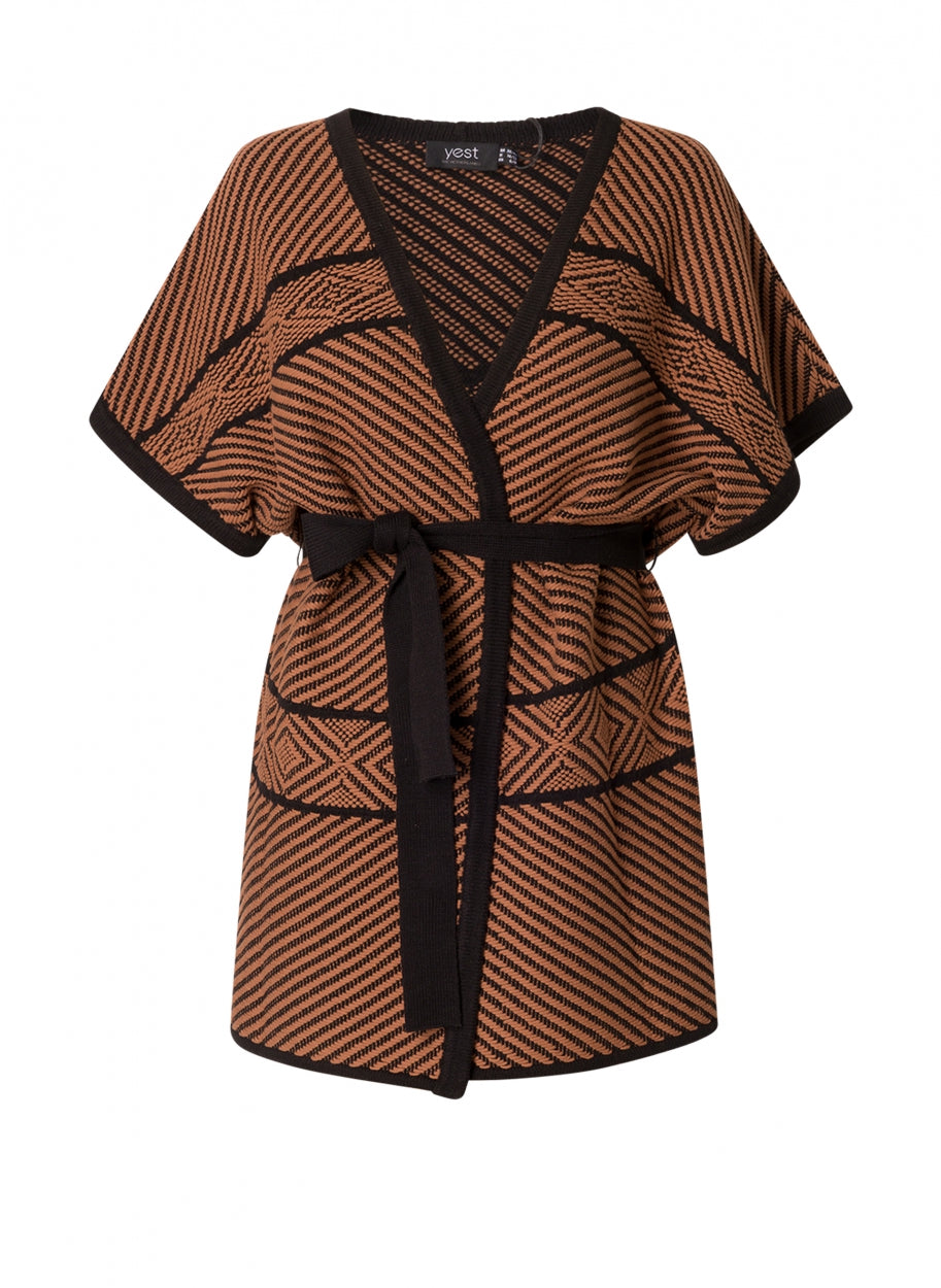 cardigan in zwart en bruin - yesta - A003901 - grote maten - dameskleding - kledingwinkel - herent - leuven