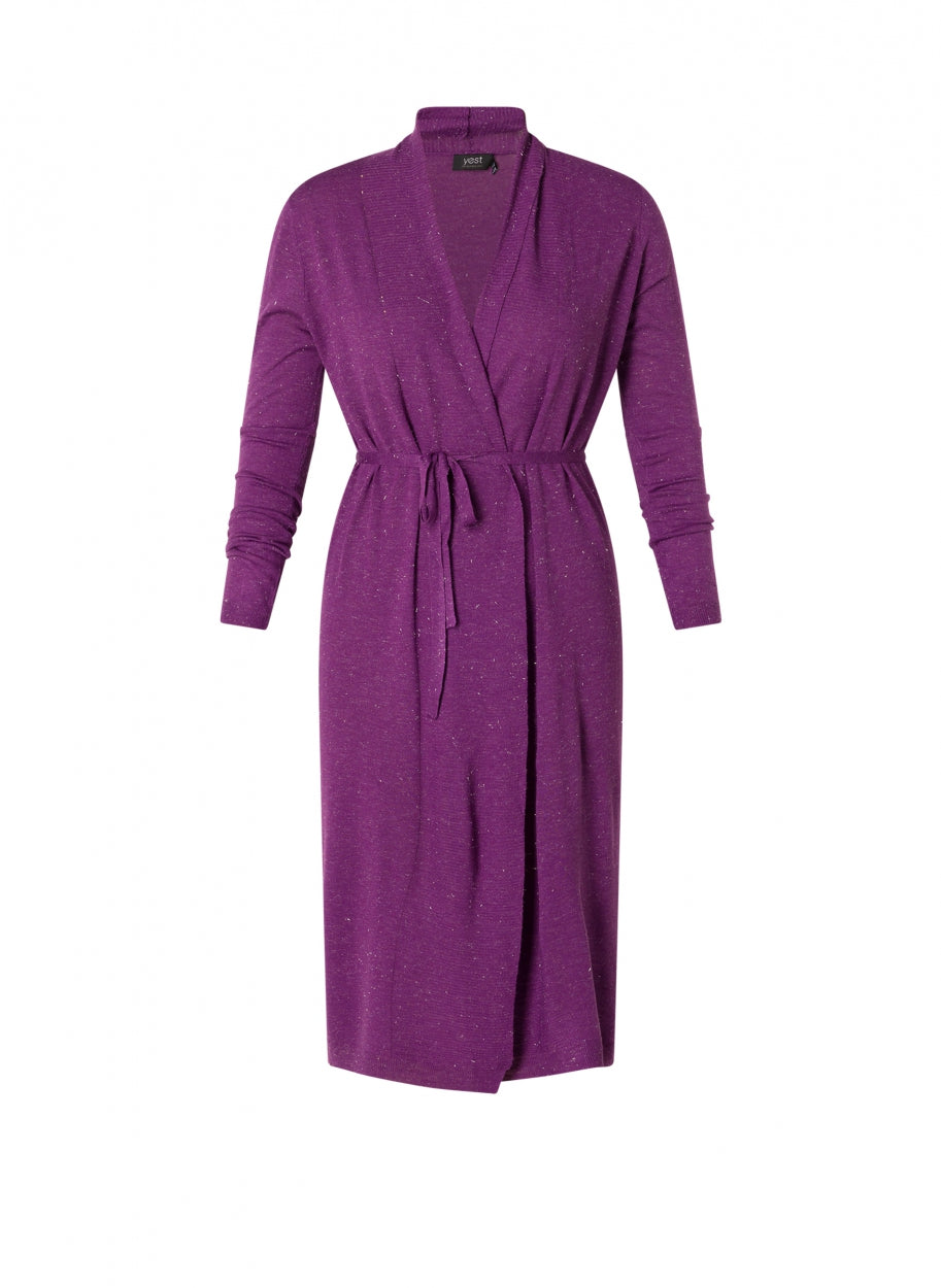 paarse licht glanzende cardigan - yesta - A004179 - grote maten - dameskleding - kledingwinkel - herent - leuven