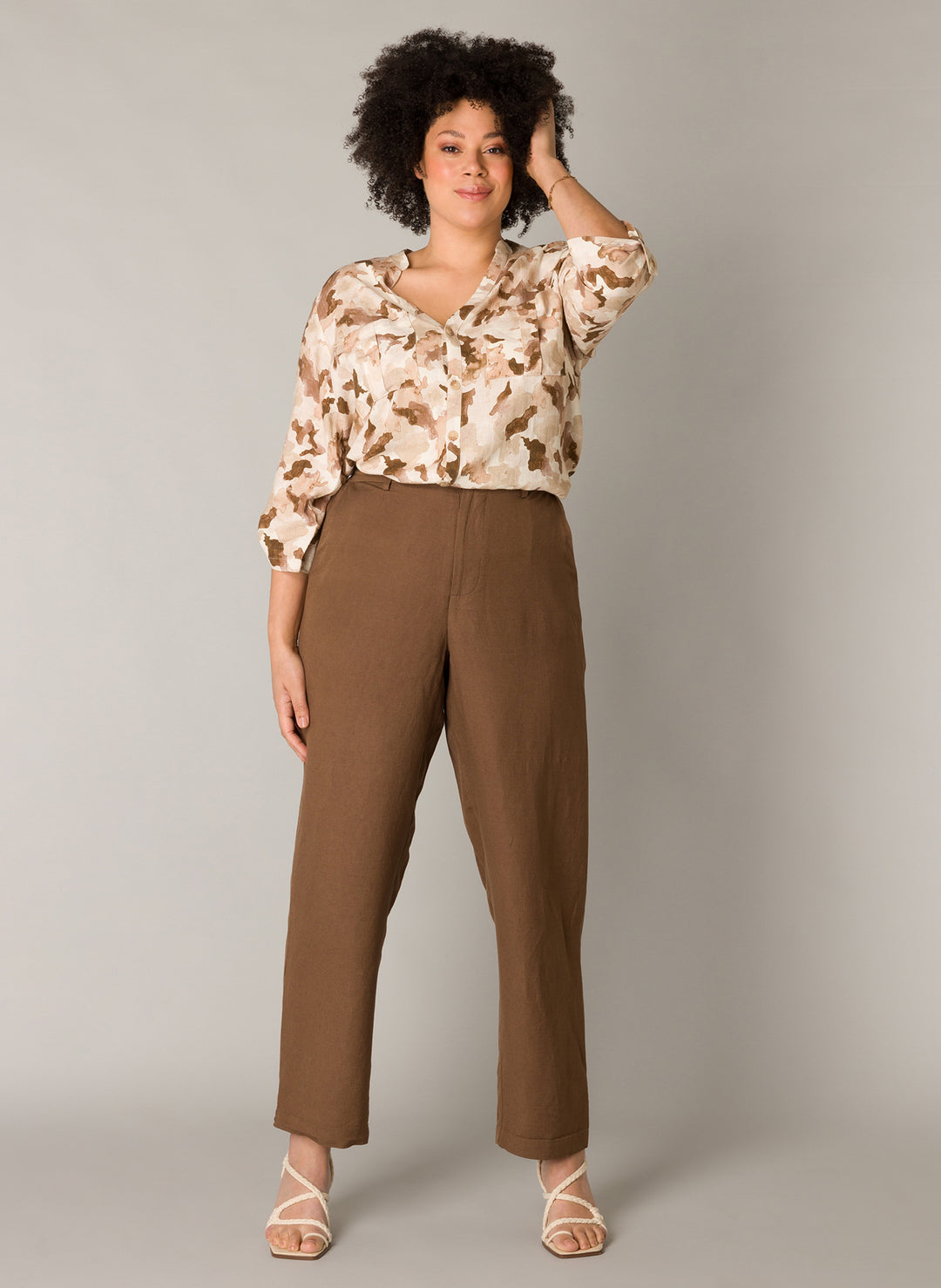 Bruine Rechte Broek In Linnenmix