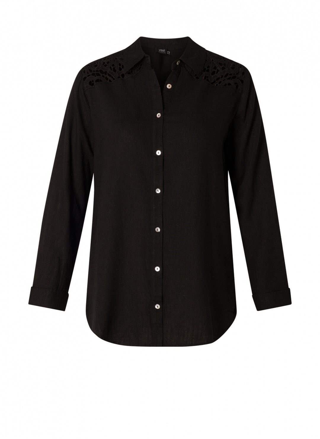 zwarte blouse met kanten afwerking - yesta - - grote maten - dameskleding - kledingwinkel - herent - leuven