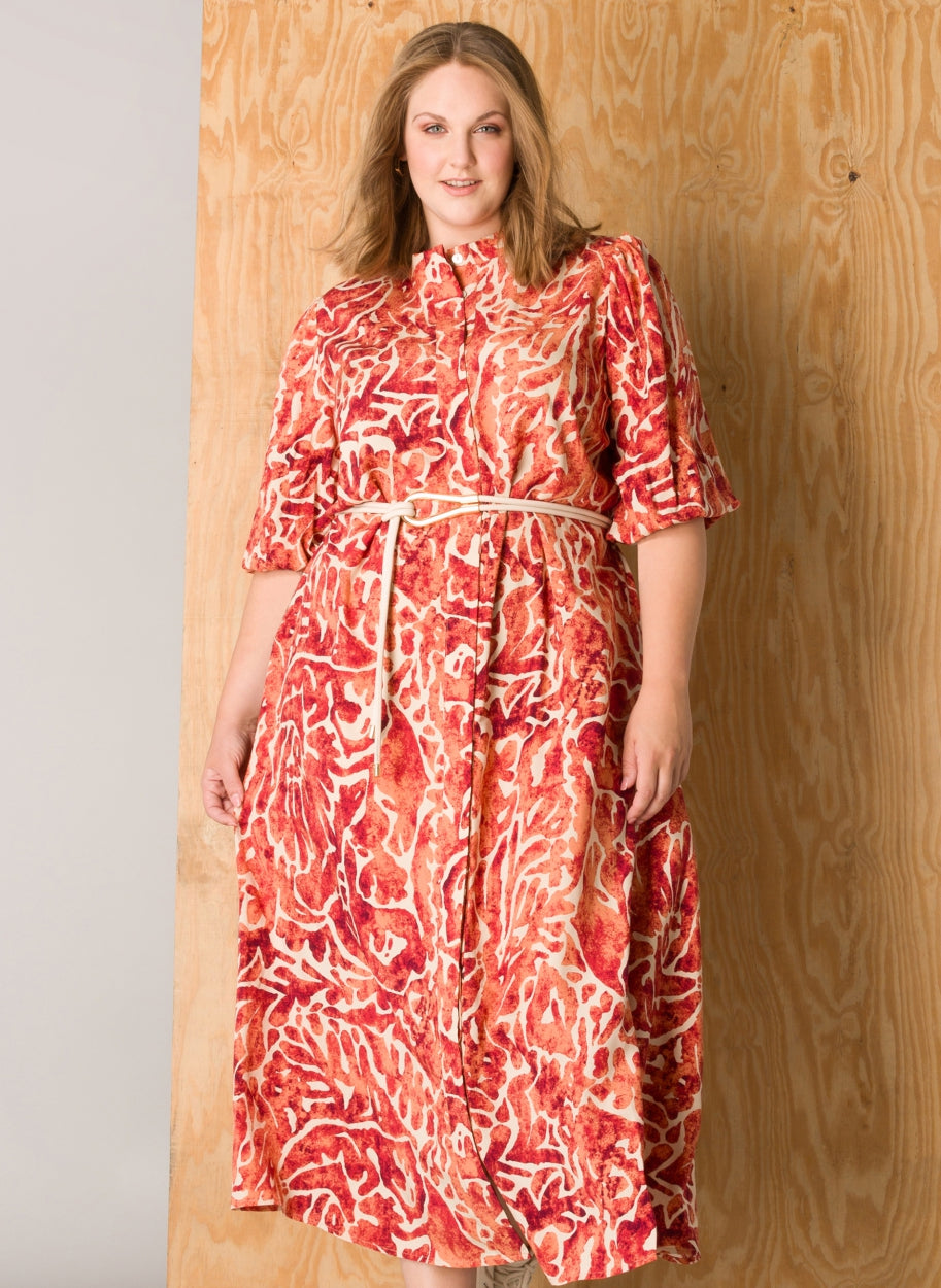 Doorknoopjurk Met Print En Ceintuur