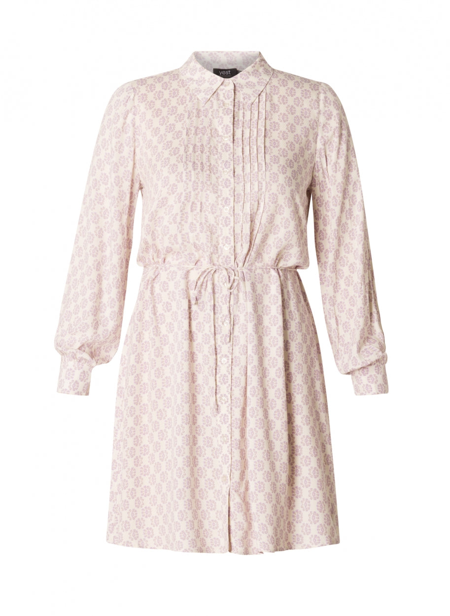 Jurk Met Plissé En Taillelint In Zandkleur