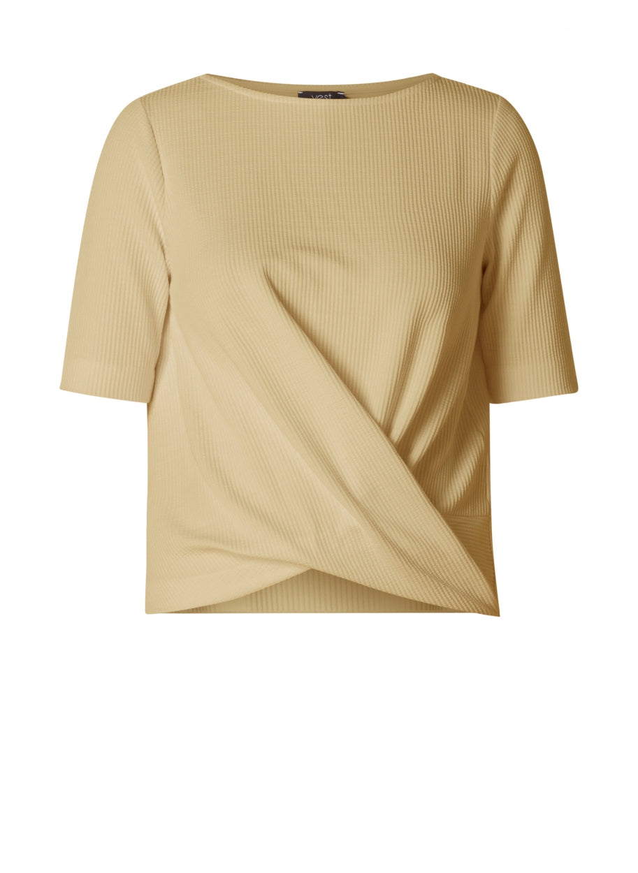 gedrapeerde t-shirt met fijne rib - yesta - - grote maten - dameskleding - kledingwinkel - herent - leuven