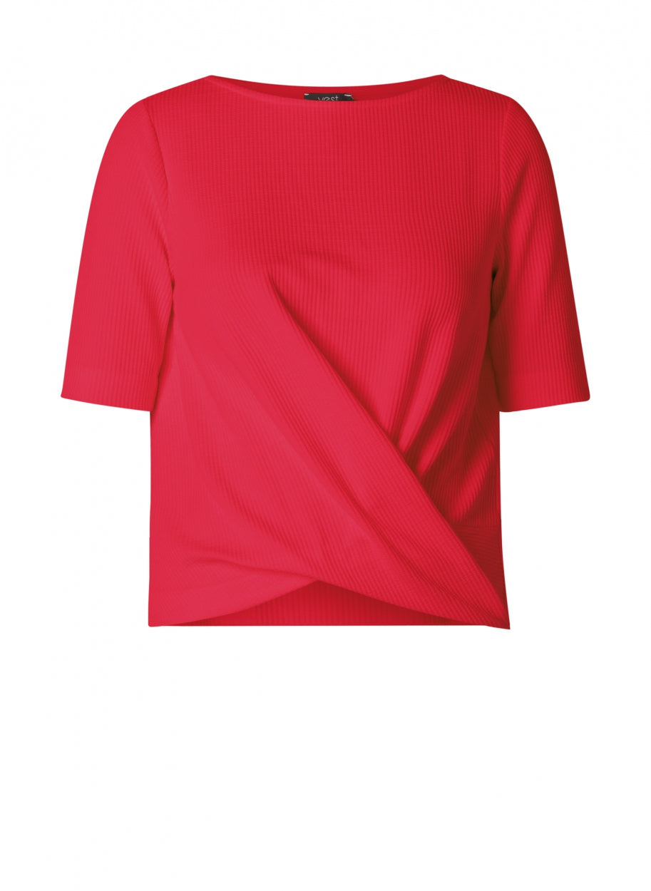gedrapeerde t-shirt met fijne rib - yesta - - grote maten - dameskleding - kledingwinkel - herent - leuven