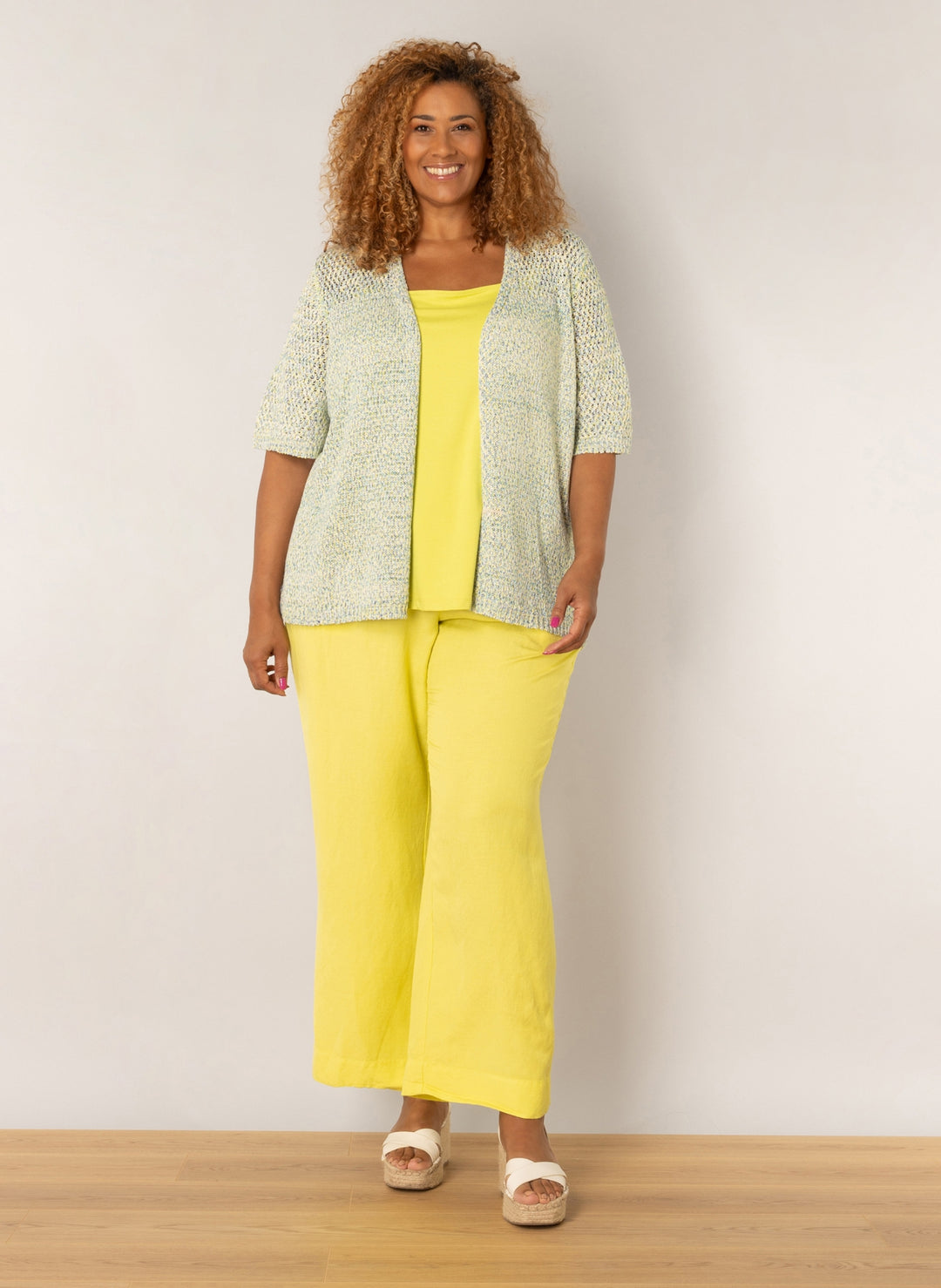 Gele Linnen Broek Met Koordsluiting