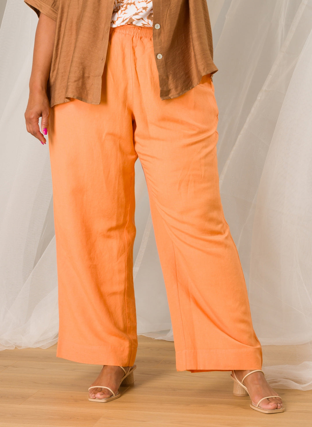 Oranje Linnen Broek Met Koordsluiting