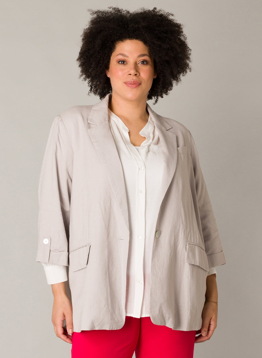 Losvallend Blazer Met Knoop In Zachtgrijs