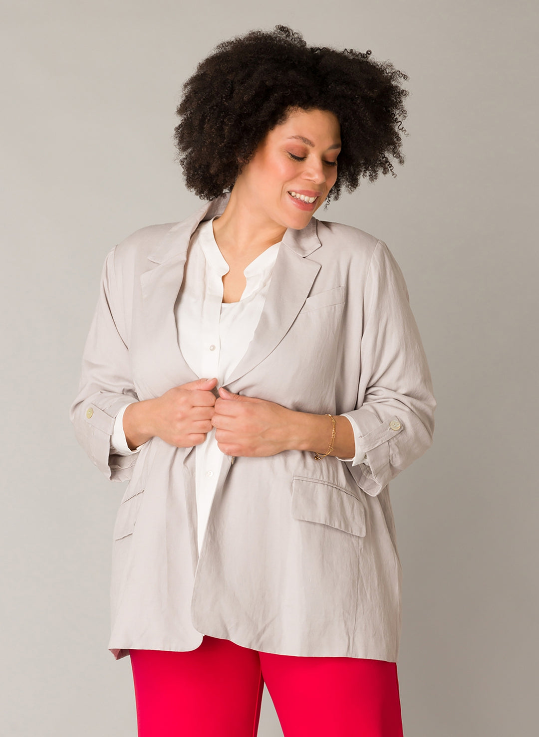 Losvallend Blazer Met Knoop In Zachtgrijs